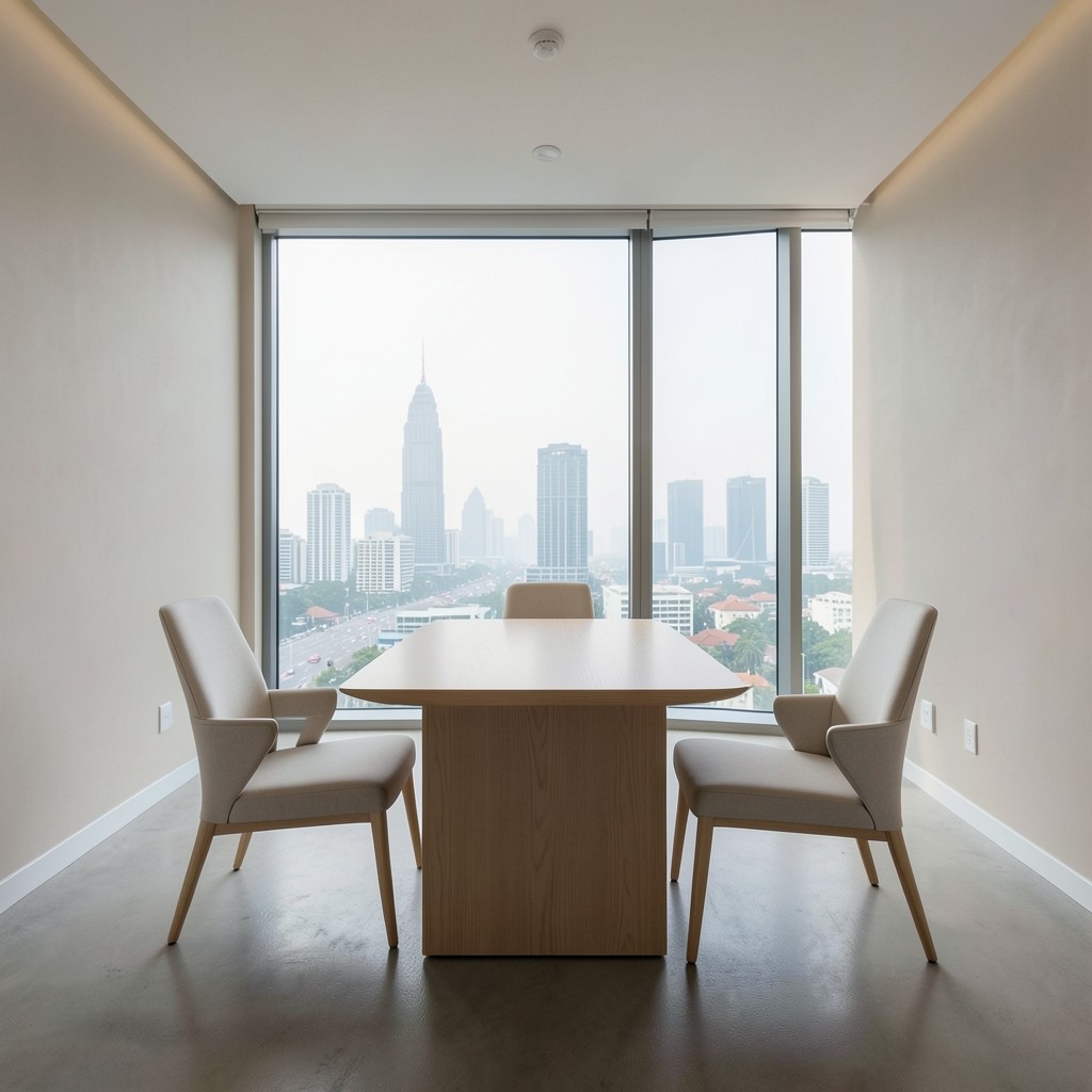 Sathorn office meeting space with soft daylight and neutral finishes